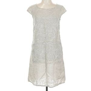 Lina Tomei, Embroidered Casual Linen Dress in Taupe Swirl Back Panels Women’s XL